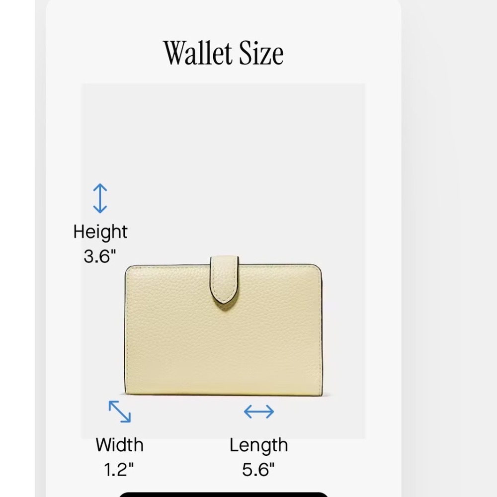 Kate Spade Staci Medium Compact Bifold Wallet Pale Yellow Leather- Preloved - Picture 6 of 6
